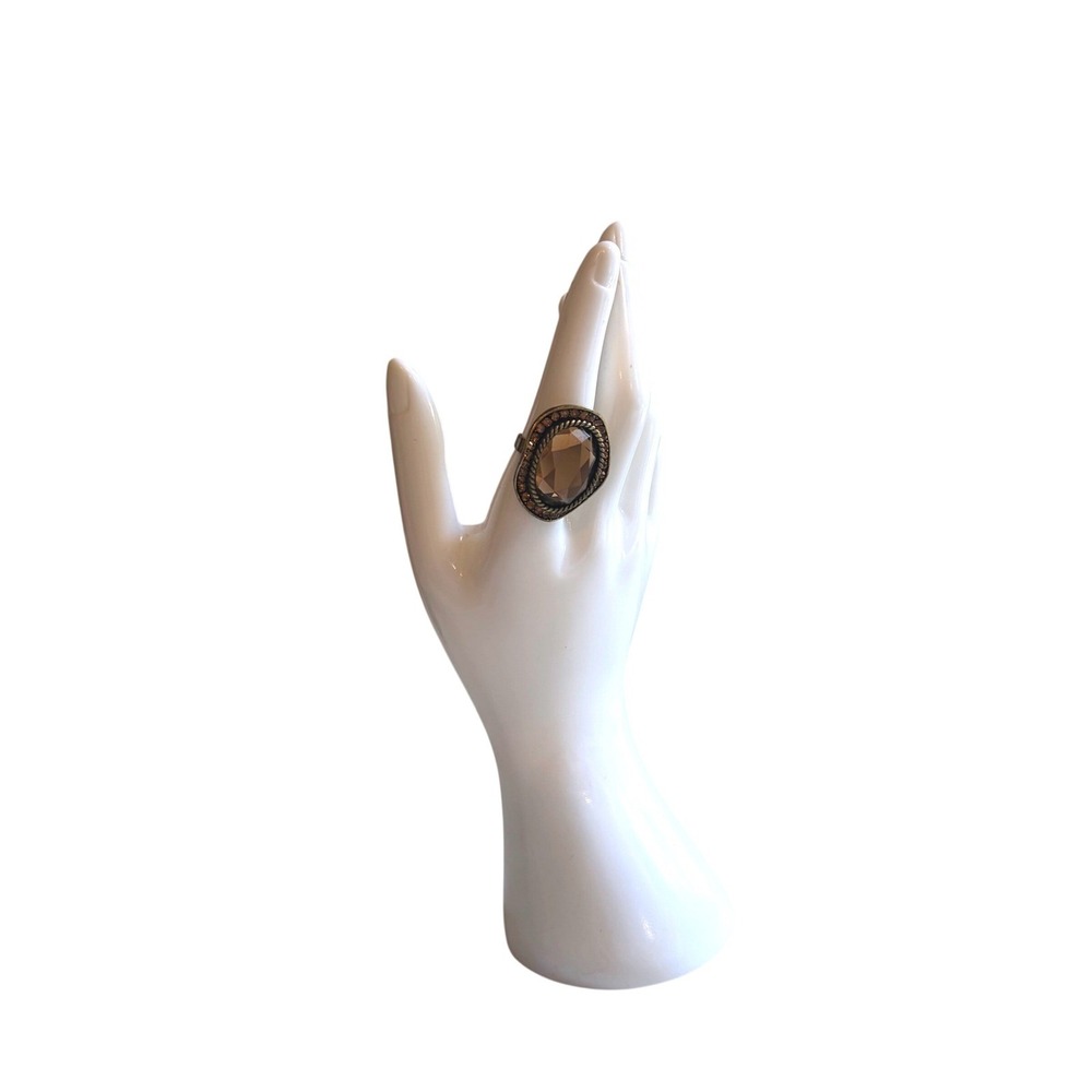 Vintage Style Oval Amber Rhinestone Statement Ring Antique Brass Tone Adjustable - Picture 3 of 10